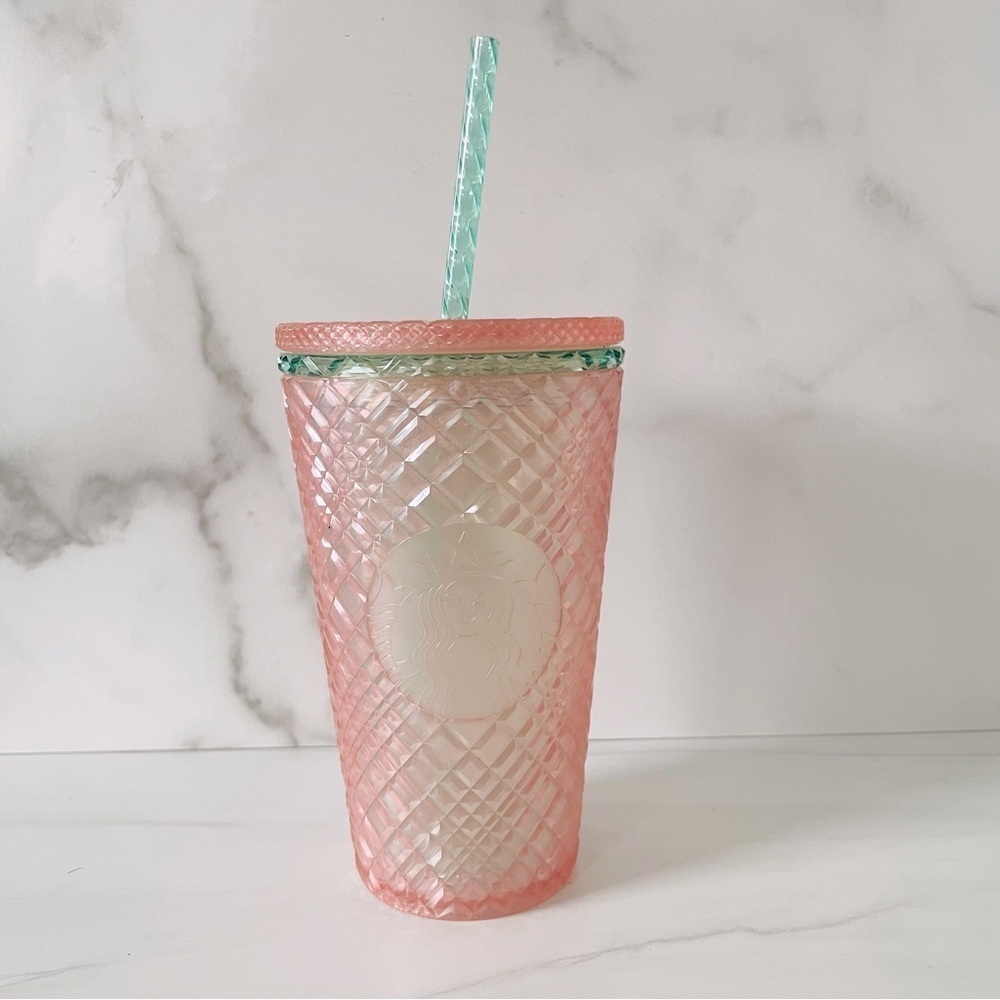 Starbucks 2023 Summer Jeweled Pearl Pink Green Grande 16oz Cold Cup Tumbler- New